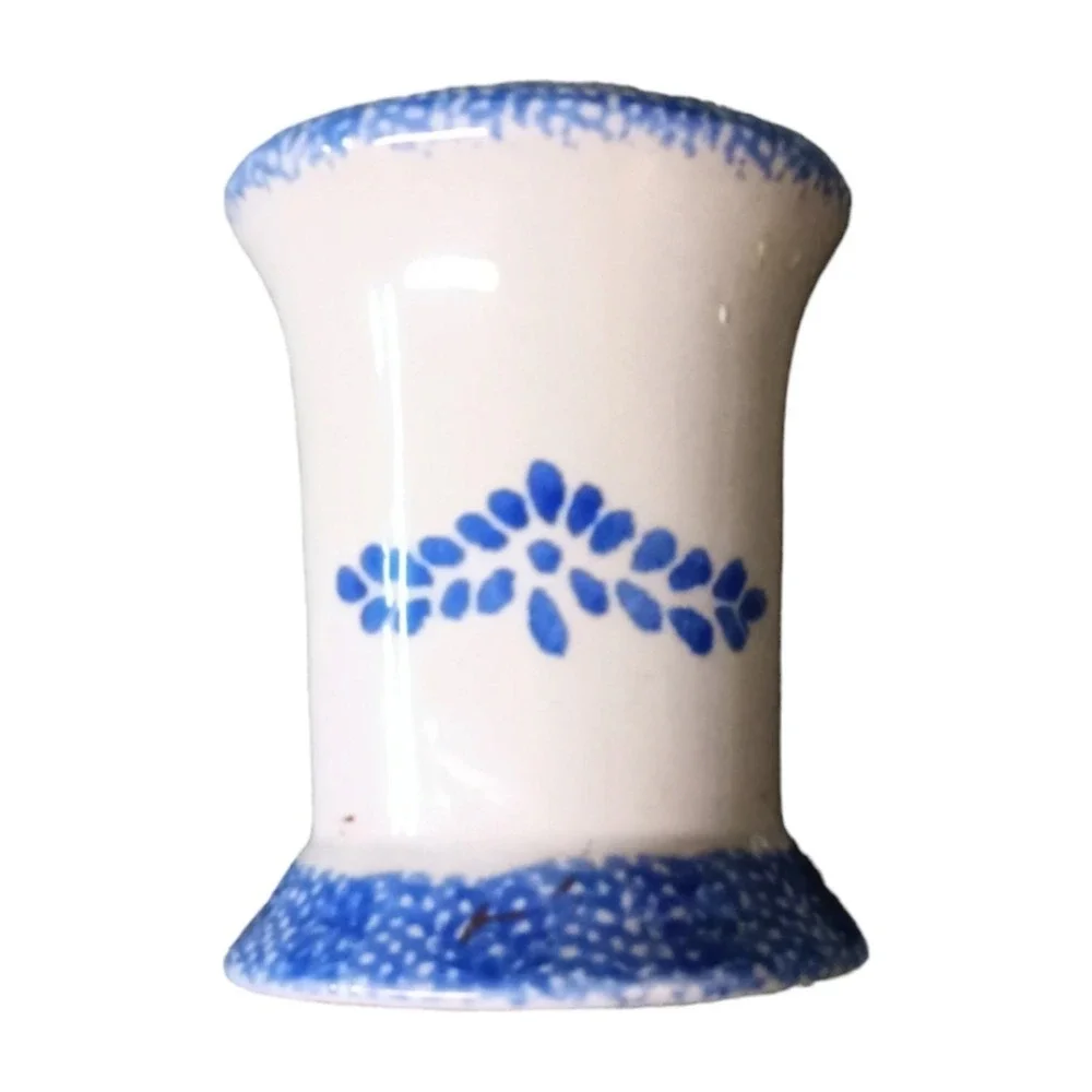 Ceramic Toothbrush Holder Blue Floral Spatterware Vanity Organizer‎